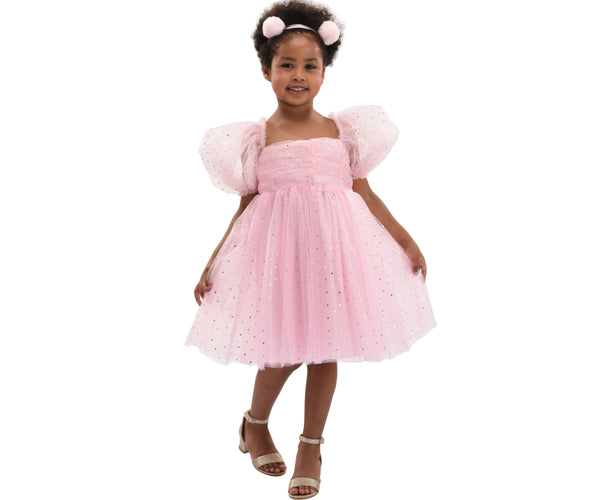 Pink Tulle Dress with Puffed Sleeves