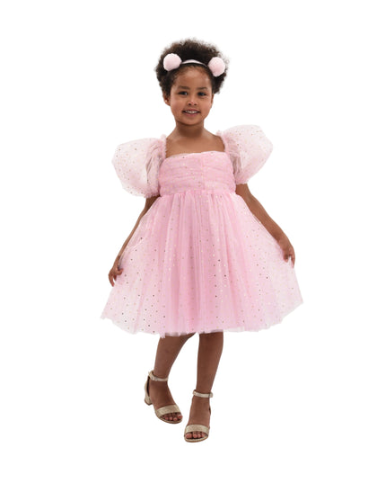 kids atelier Mimi Tutu Pink Tulle Dress with Puffed Sleeves