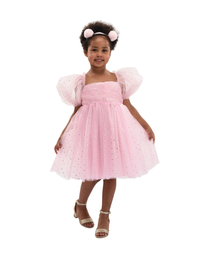 kids atelier Mimi Tutu Pink Tulle Dress with Puffed Sleeves