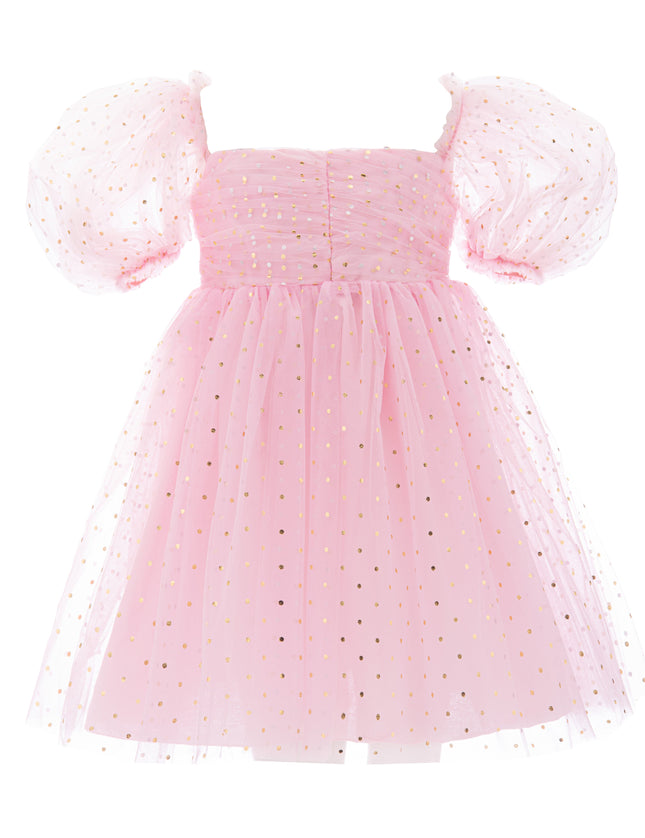 kids atelier Mimi Tutu Pink Tulle Dress with Puffed Sleeves