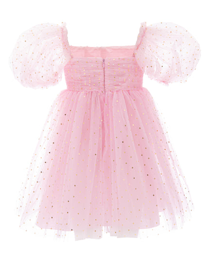 kids atelier Mimi Tutu Pink Tulle Dress with Puffed Sleeves