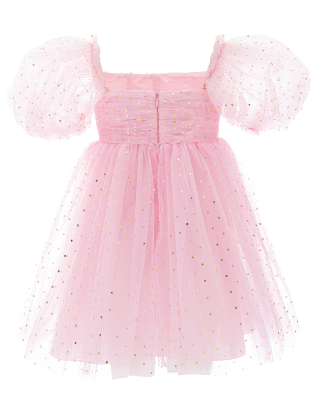 kids atelier Mimi Tutu Pink Tulle Dress with Puffed Sleeves