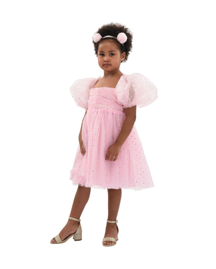 kids atelier Mimi Tutu Pink Tulle Dress with Puffed Sleeves