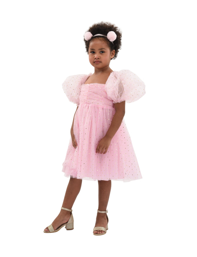 kids atelier Mimi Tutu Pink Tulle Dress with Puffed Sleeves