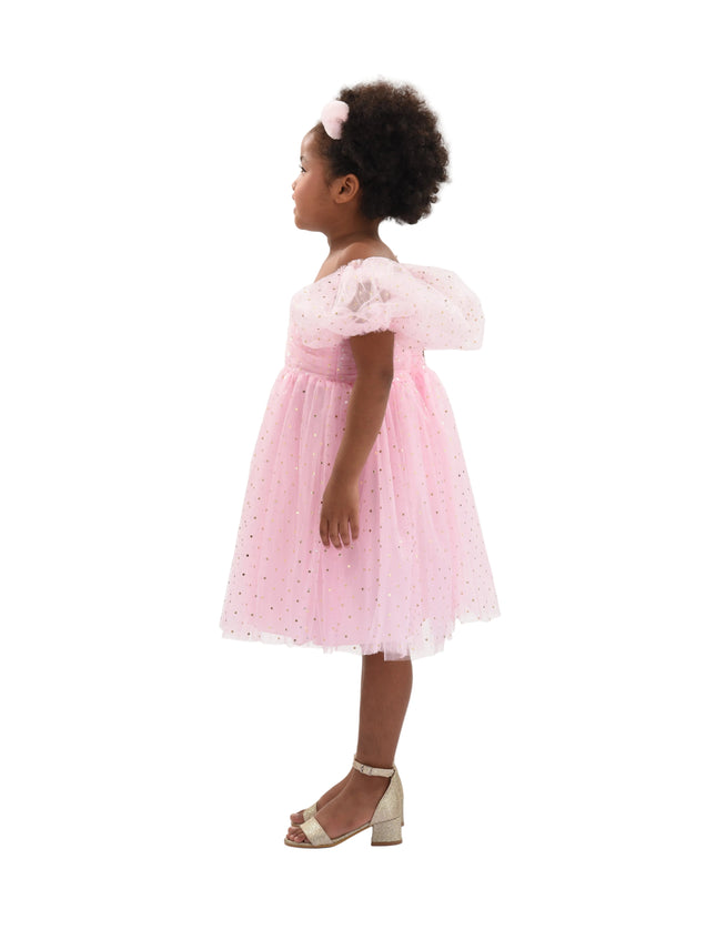 kids atelier Mimi Tutu Pink Tulle Dress with Puffed Sleeves