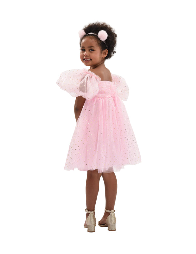 kids atelier Mimi Tutu Pink Tulle Dress with Puffed Sleeves