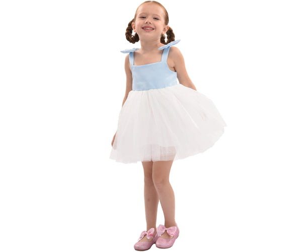 Light Blue Bodice Dress with White Tulle Skirt 7Y / Blue