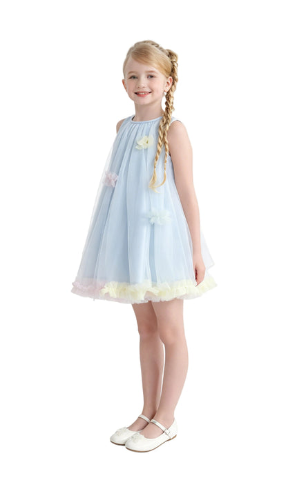 kids atelier mimi tutu Blue Serenelle Floral Embellished Tulle Dress