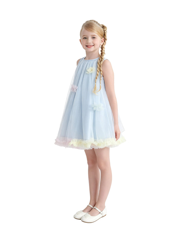 kids atelier mimi tutu Blue Serenelle Floral Embellished Tulle Dress