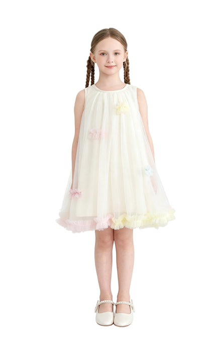 kids atelier mimi tutu Cream Serenelle Floral Embellished Tulle Dress