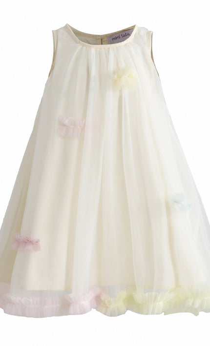 kids atelier mimi tutu Cream Serenelle Floral Embellished Tulle Dress