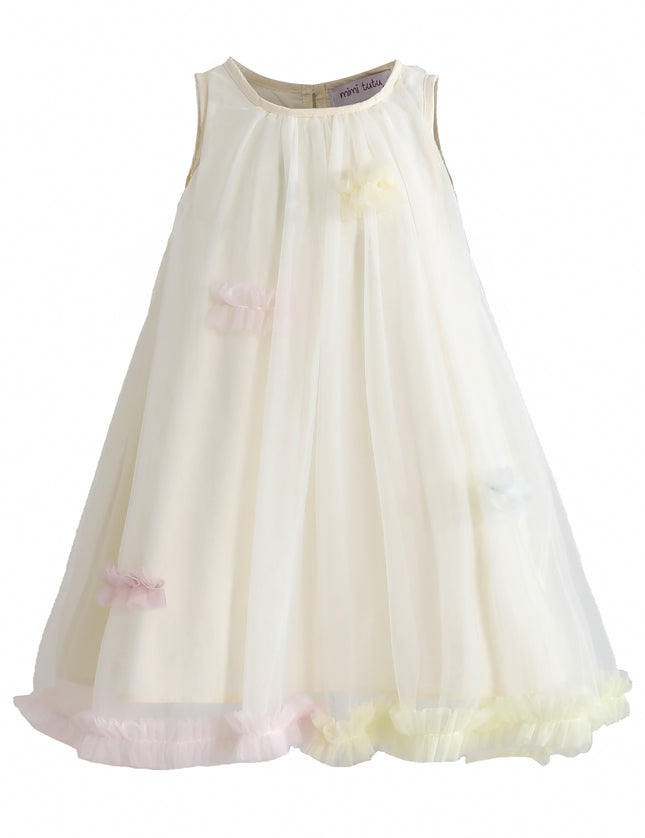 kids atelier mimi tutu Cream Serenelle Floral Embellished Tulle Dress