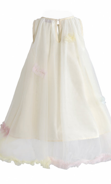 kids atelier mimi tutu Cream Serenelle Floral Embellished Tulle Dress
