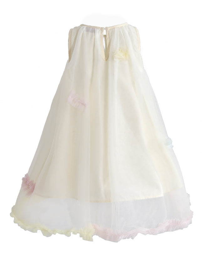 kids atelier mimi tutu Cream Serenelle Floral Embellished Tulle Dress