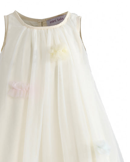 kids atelier mimi tutu Cream Serenelle Floral Embellished Tulle Dress