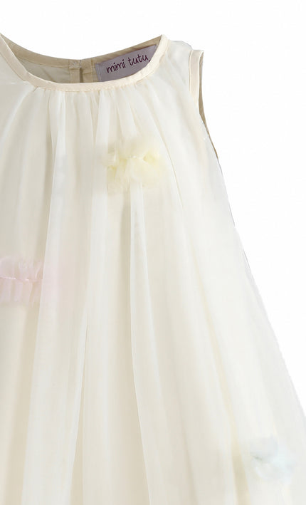 kids atelier mimi tutu Cream Serenelle Floral Embellished Tulle Dress