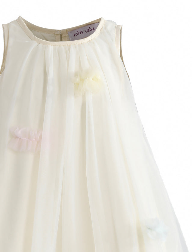 kids atelier mimi tutu Cream Serenelle Floral Embellished Tulle Dress