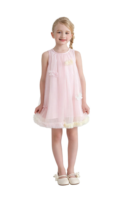 kids atelier mimi tutu Pink Serenelle Floral Embellished Tulle Dress
