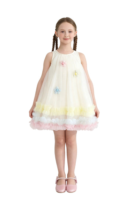 kids atelier mimi tutu Cream Alessia Floral Tulle Dress