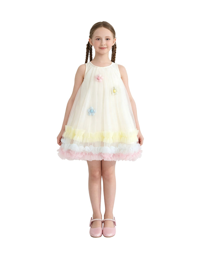 kids atelier mimi tutu Cream Alessia Floral Tulle Dress