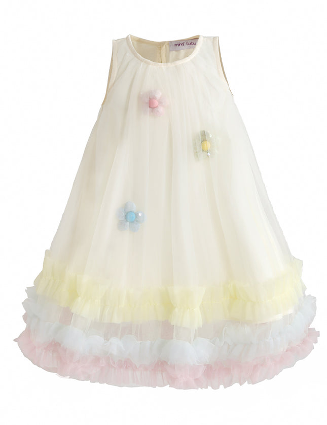 kids atelier mimi tutu Cream Alessia Floral Tulle Dress