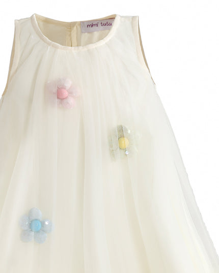 kids atelier mimi tutu Cream Alessia Floral Tulle Dress