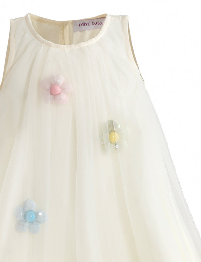kids atelier mimi tutu Cream Alessia Floral Tulle Dress
