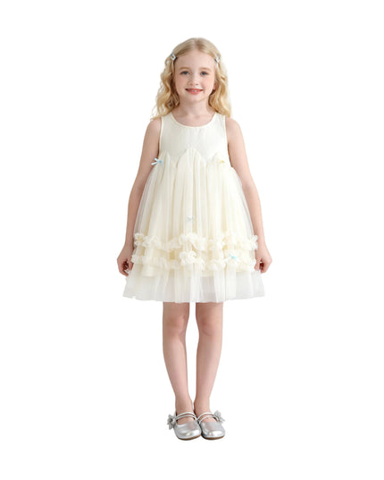 kids atelier mimi tutu Cream Genevieve Pleated Tulle Dress