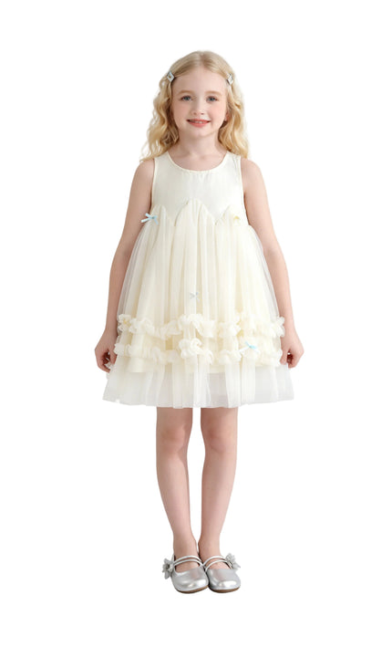 kids atelier mimi tutu Cream Genevieve Pleated Tulle Dress