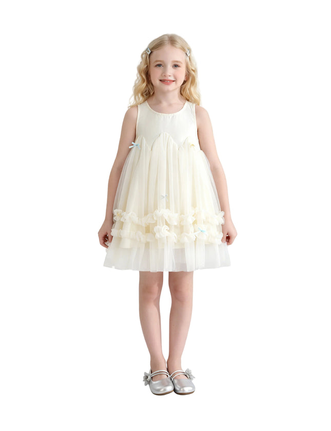 kids atelier mimi tutu Cream Genevieve Pleated Tulle Dress