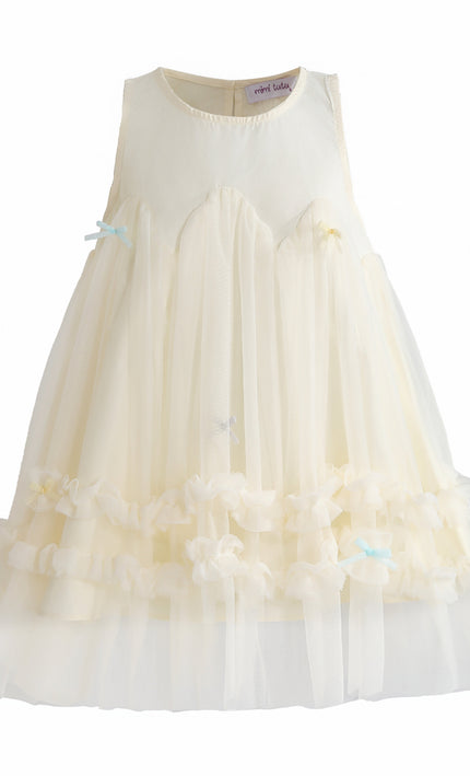 kids atelier mimi tutu Cream Genevieve Pleated Tulle Dress