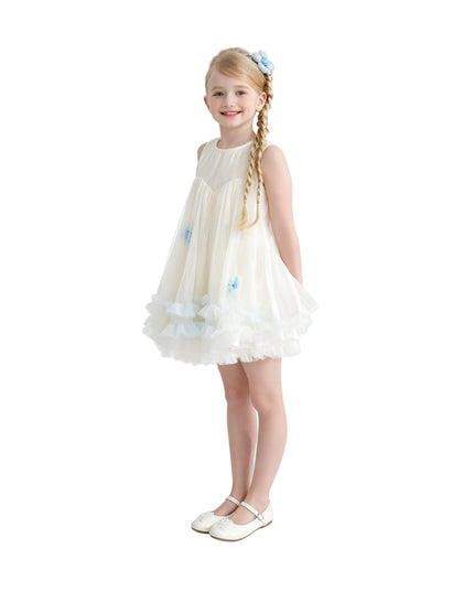 kids atelier mimi tutu Blue Corabelle Floral Ruffle Dress with Accessory