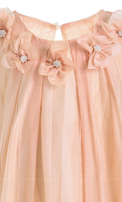 Peach Mariselle Floral Ruffle Dress