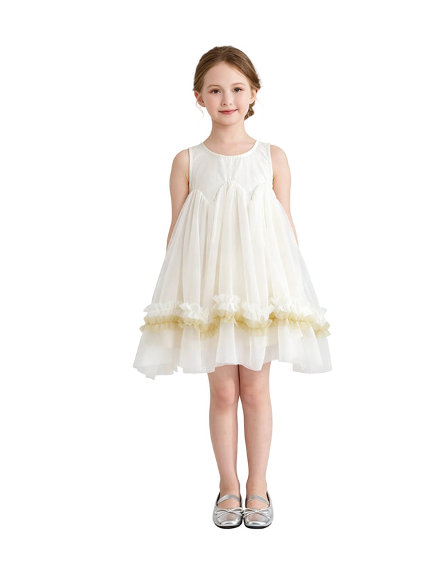 kids atelier mimi tutu Cream Rosabella Ruffle Tulle Dress with Accessory