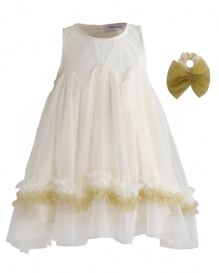 kids atelier mimi tutu Cream Rosabella Ruffle Tulle Dress with Accessory