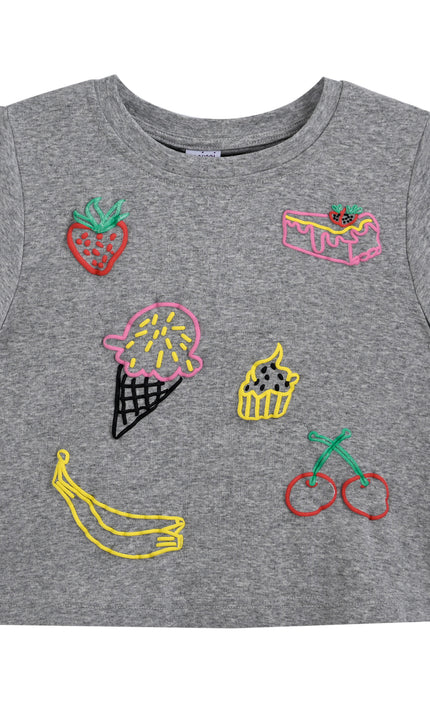 kids atelier mimi tutu Gray Tee with Food Motifs