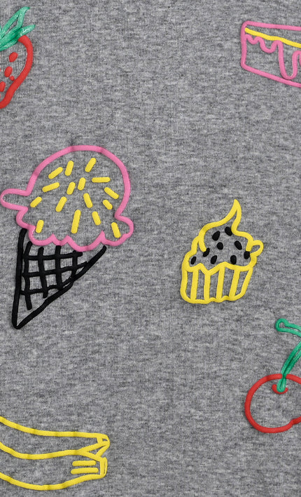 Gray Tee with Food Motifs