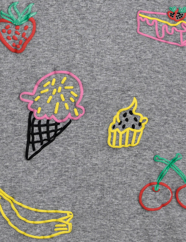 Gray Tee with Food Motifs
