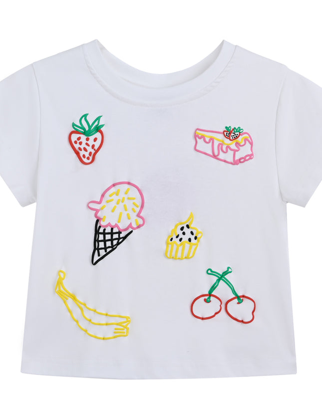 kids atelier mimi tutu White Tee with Food Motifs