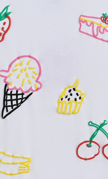 White Tee with Food Motifs