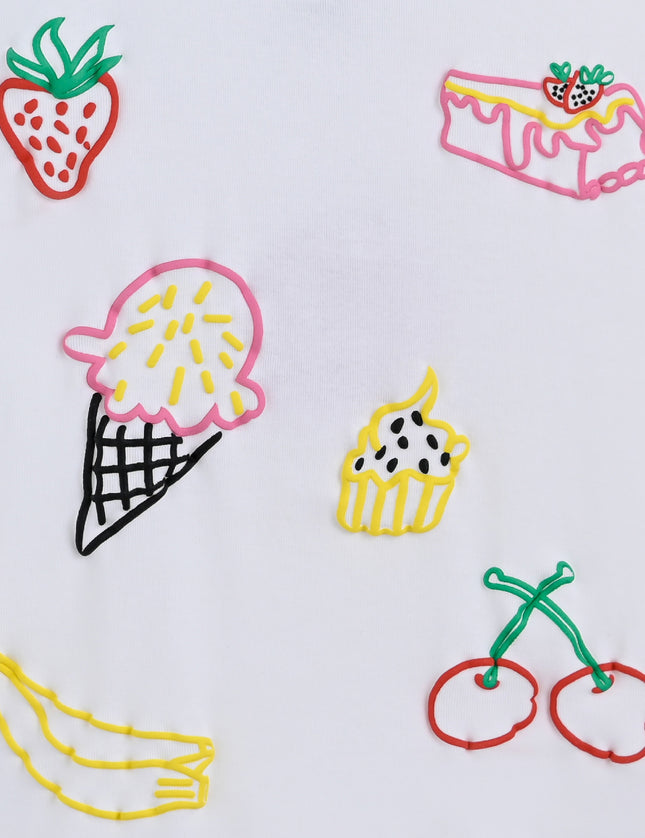 White Tee with Food Motifs