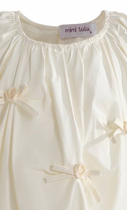 Kids atelier mimi tutu Cream Verona Bow Rosette Balloon Dress
