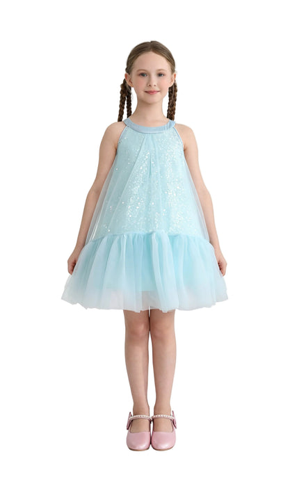 kids atelier mimi tutu Blue Amelisse Sequin Back Bow Dress