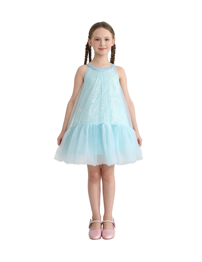 kids atelier mimi tutu Blue Amelisse Sequin Back Bow Dress