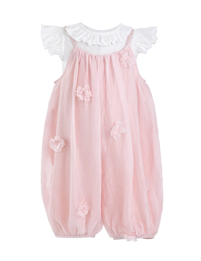 kids atelier mimi tutu Pink Romper & White Top Set