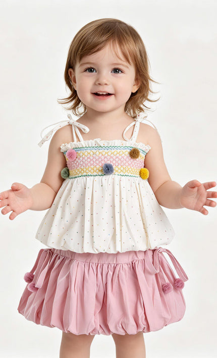 kids atelier mimi tutu Pink Pom-Pom Skirt Set