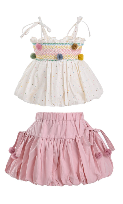 kids atelier mimi tutu Pink Pom-Pom Skirt Set
