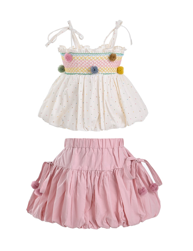 kids atelier mimi tutu Pink Pom-Pom Skirt Set