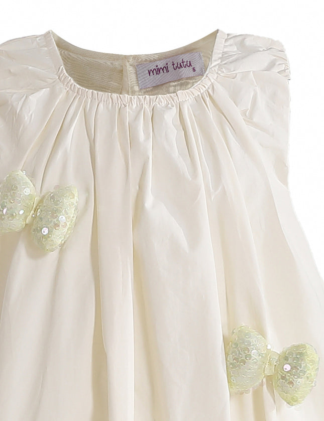 kids atelier mimi tutu Cream Annalise Sequin Bow Balloon Dress