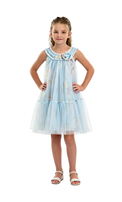 kids atelier mimi tutu Blue Rosamira Floral Tulle Dress